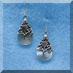 J06. Sterling silver leaf overlay and mother of pearl drop earrings - $18 